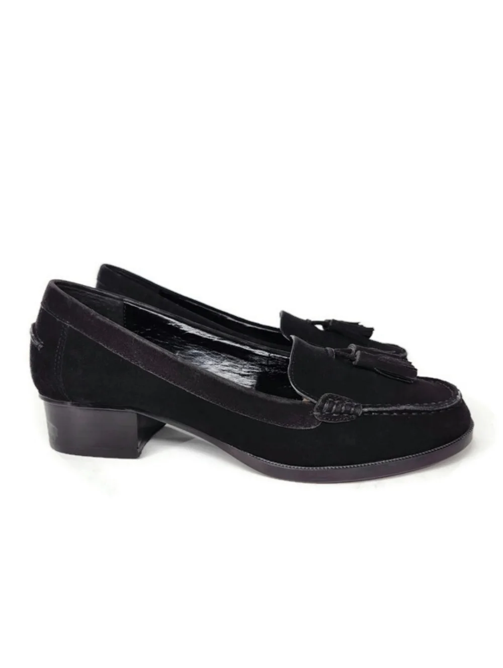 Lauren Ralph Lauren Pomona Black Suede Moc-Toe Slip-On Tassel Penny Loafers